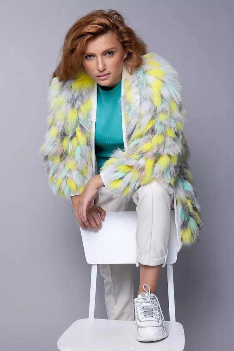 Дизайнерское меховое пальто с мехом песца ШС-334 ж цвет  фото